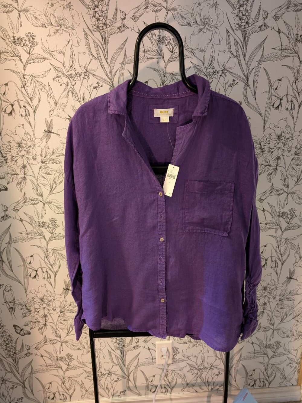Maeve by Anthropologie Purple Linen Button-Down Shirt | Size Medium | NWT